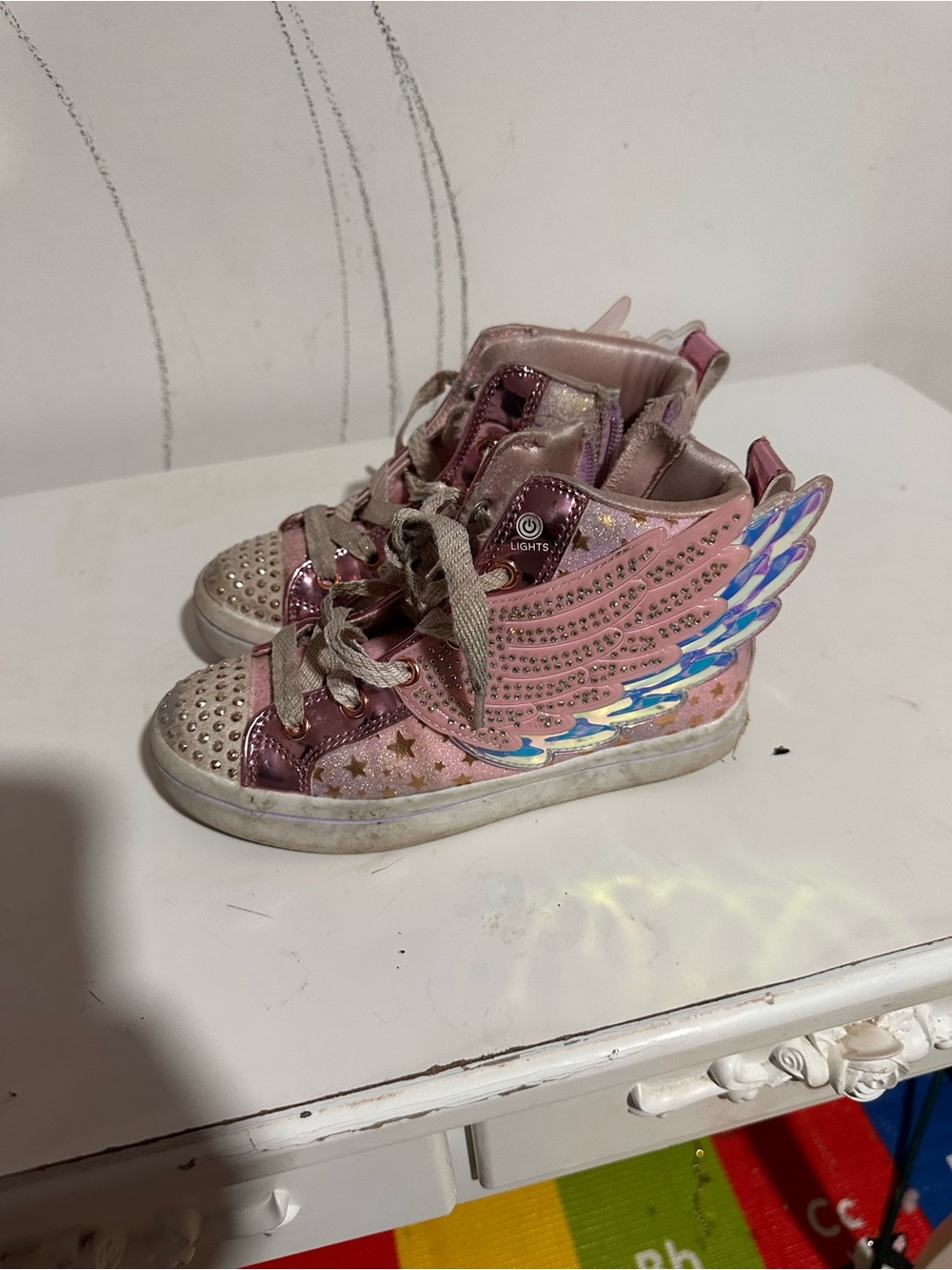 Skechers Pink Glitter Winged Light-Up High-Top Sneakers